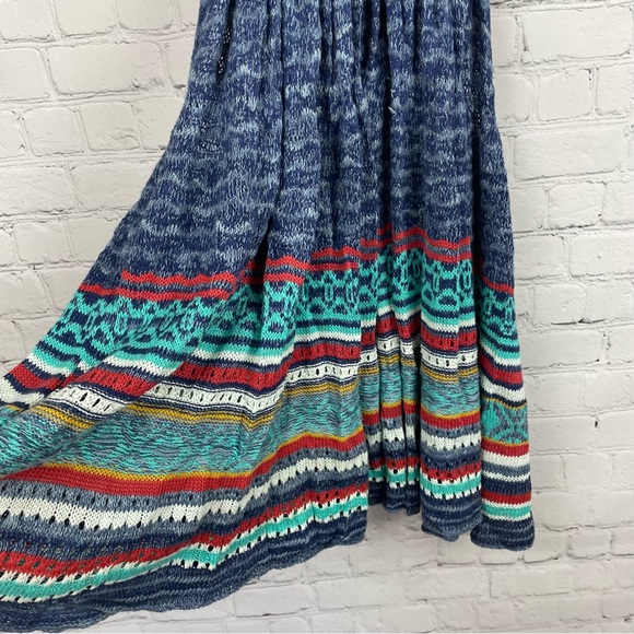 FREE PEOPLE Heart Blue Multi Knit Tunic Top or Dress size small - Picture 3 of 10